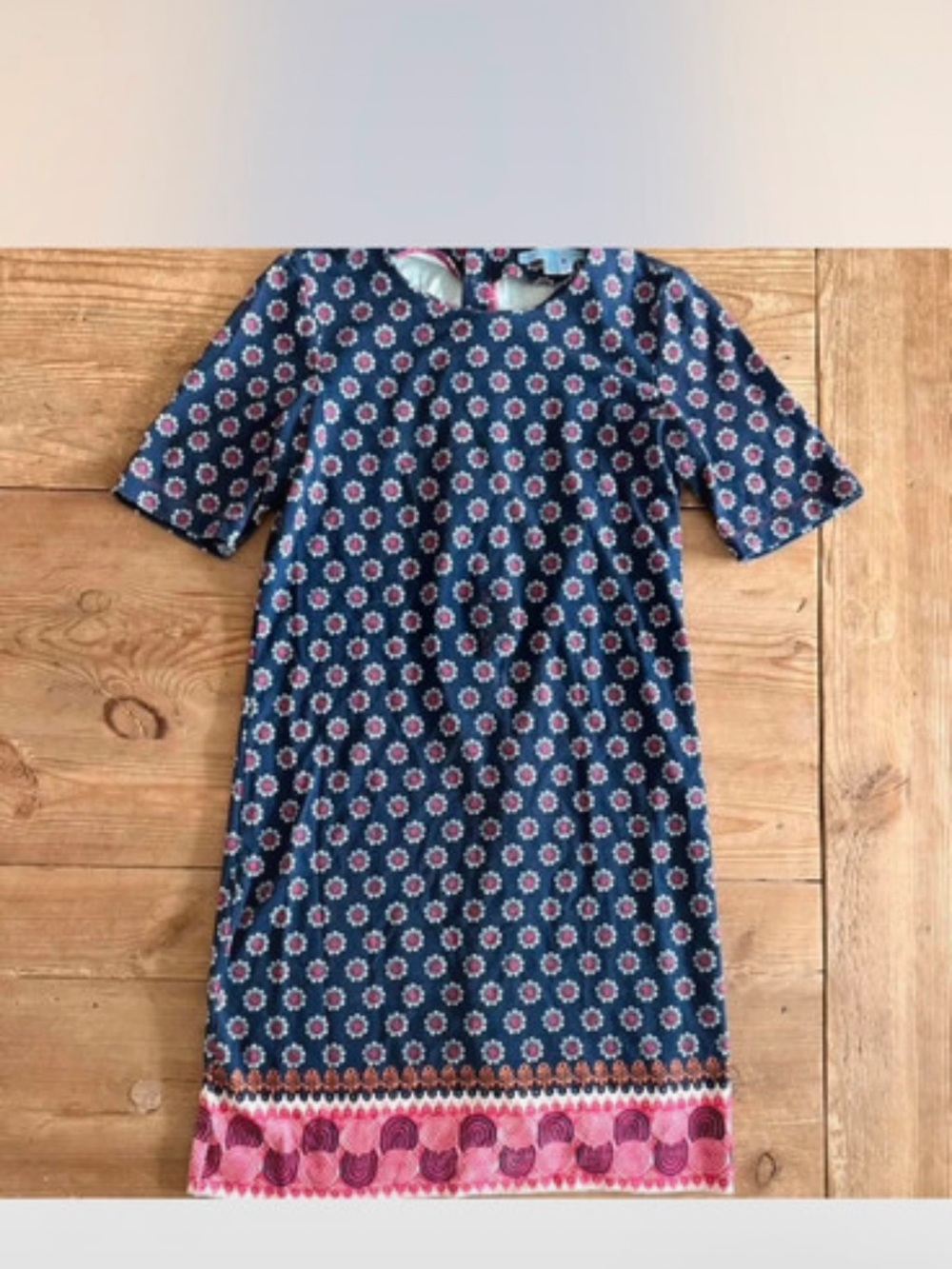 Draper James Navy Floral Shift Dress with Pink Hem Detail